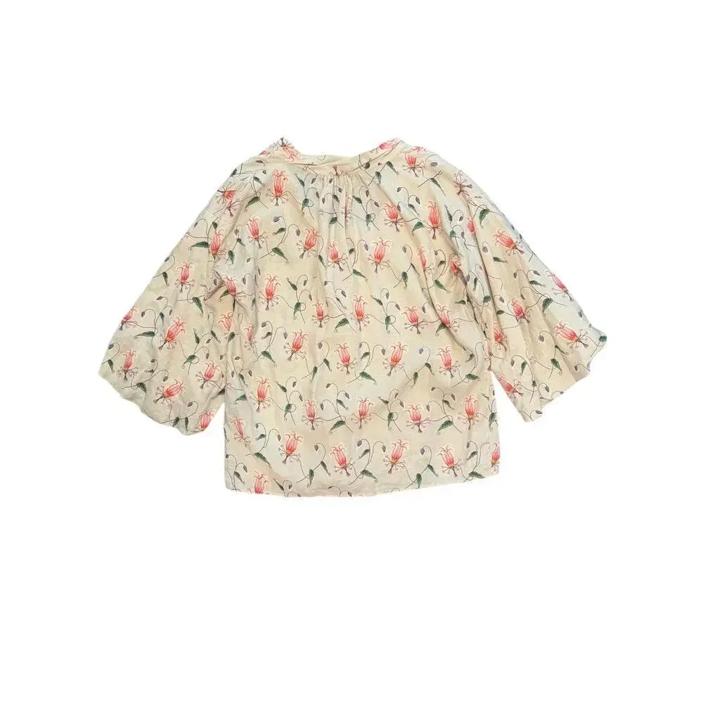 HD In Paris Cream Floral Pattern 3/4 Sleeves Peasant Blouse Womens Size 2 - Picture 5 of 6